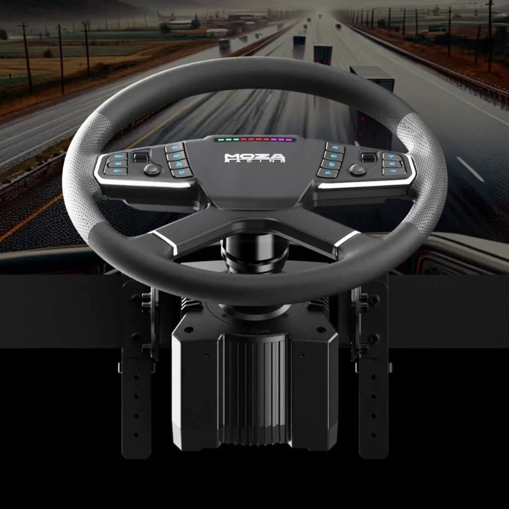 MOZA TSW volant 40cm en situation de conduite sur ETS2